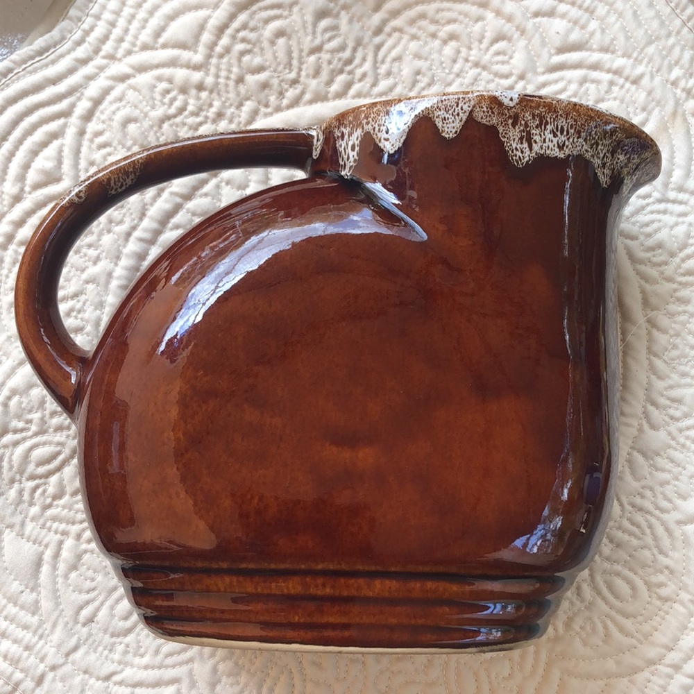 Stunning Vintage Brown Drip Pottery Water Pitcher